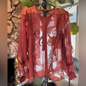 Rust colored simply Vera sheer blouse size L